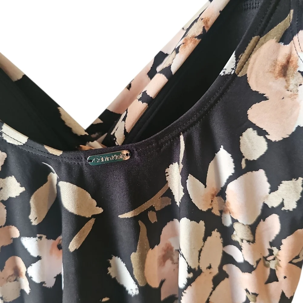 Calvin Klein Watercolor Floral Printed Twist-Front Tummy-Control One-Piece Sz 12 - Picture 4 of 6